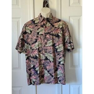 Paradise Blue Hawaiian Floral‎ Short Sleeve Button Up Shirt Men's Size L